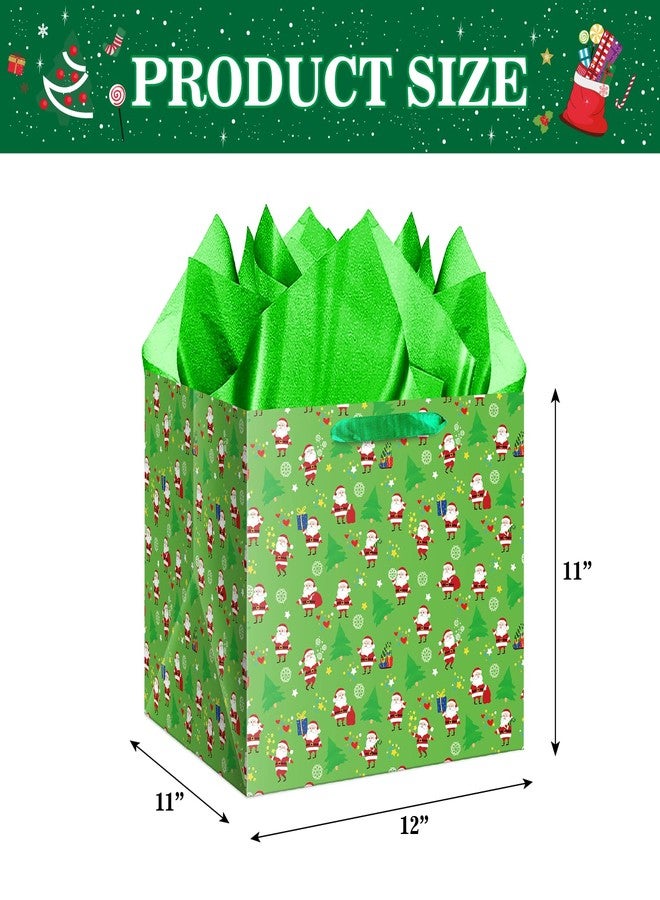 Jaywayang Extra Large Christmas Gift Bag with Tissue Paper, 11.8" Square Green Christmas Santa Claus Design Paper Bags with Handles for Xmas Holiday Presents Wrapping. - Image 2